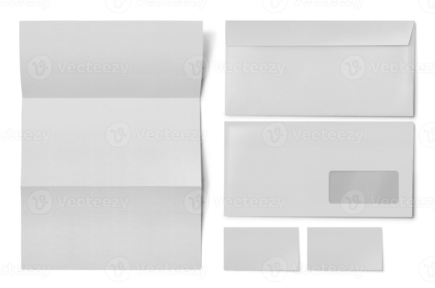 carta branca simples papel cartões de visita e envelope de janela foto
