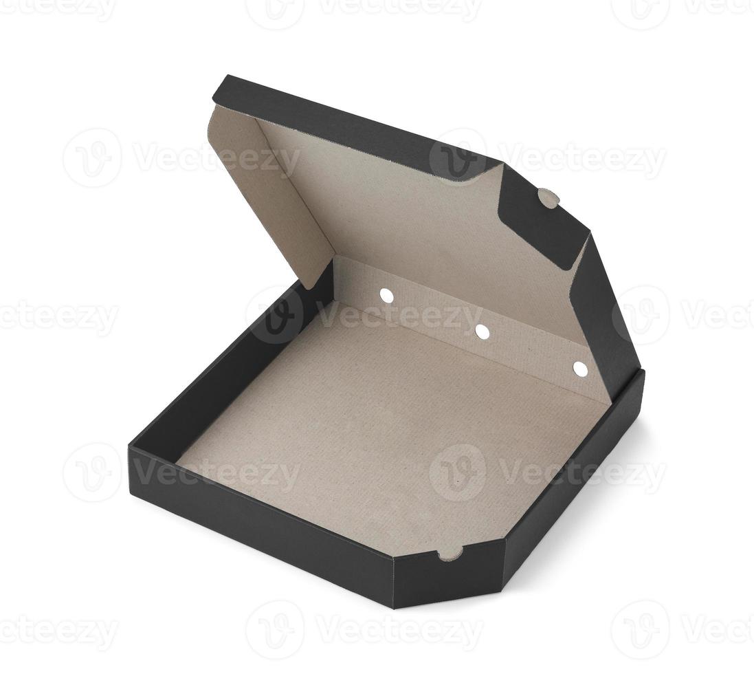 close-up da caixa de pizza em branco com espaço de cópia isolado no fundo branco foto