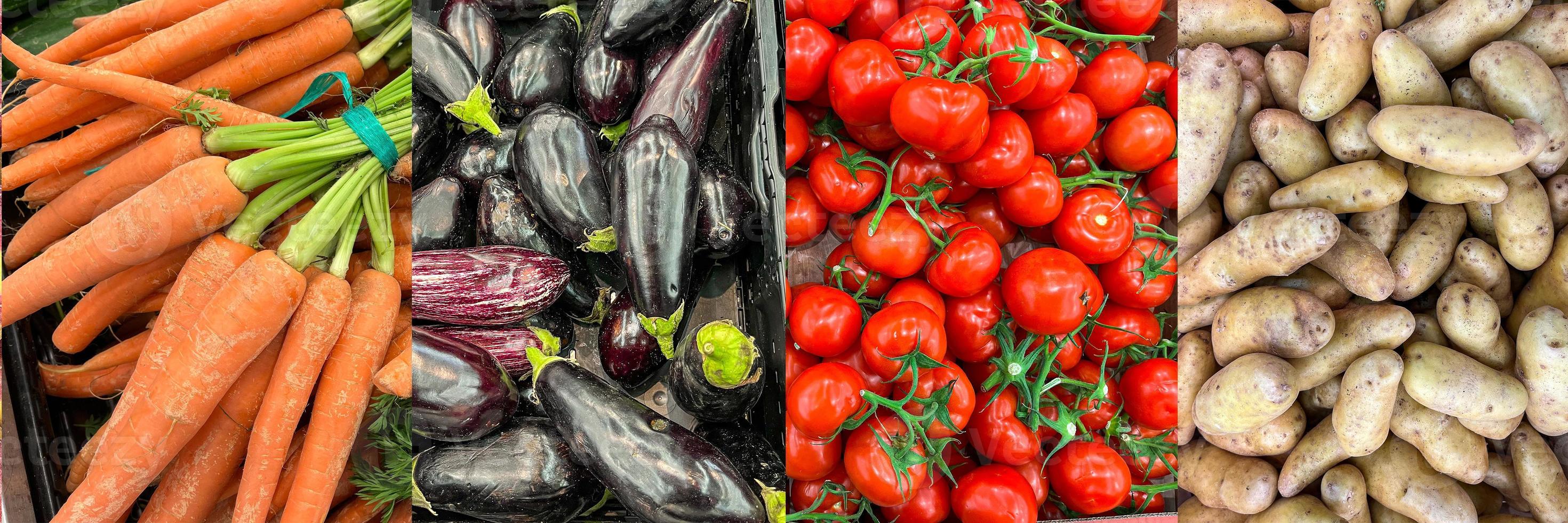 colagem de alimentos vegetais vários tipos diferentes frutas no balcão da loja do mercado refeição saudável alimentos dieta snac cópia espaço fundo de alimentos rústico vista superior foto