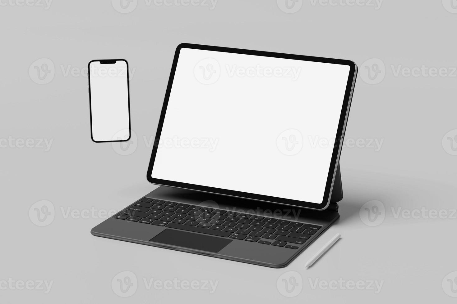 tela do tablet com maquetes em branco do smartphone foto