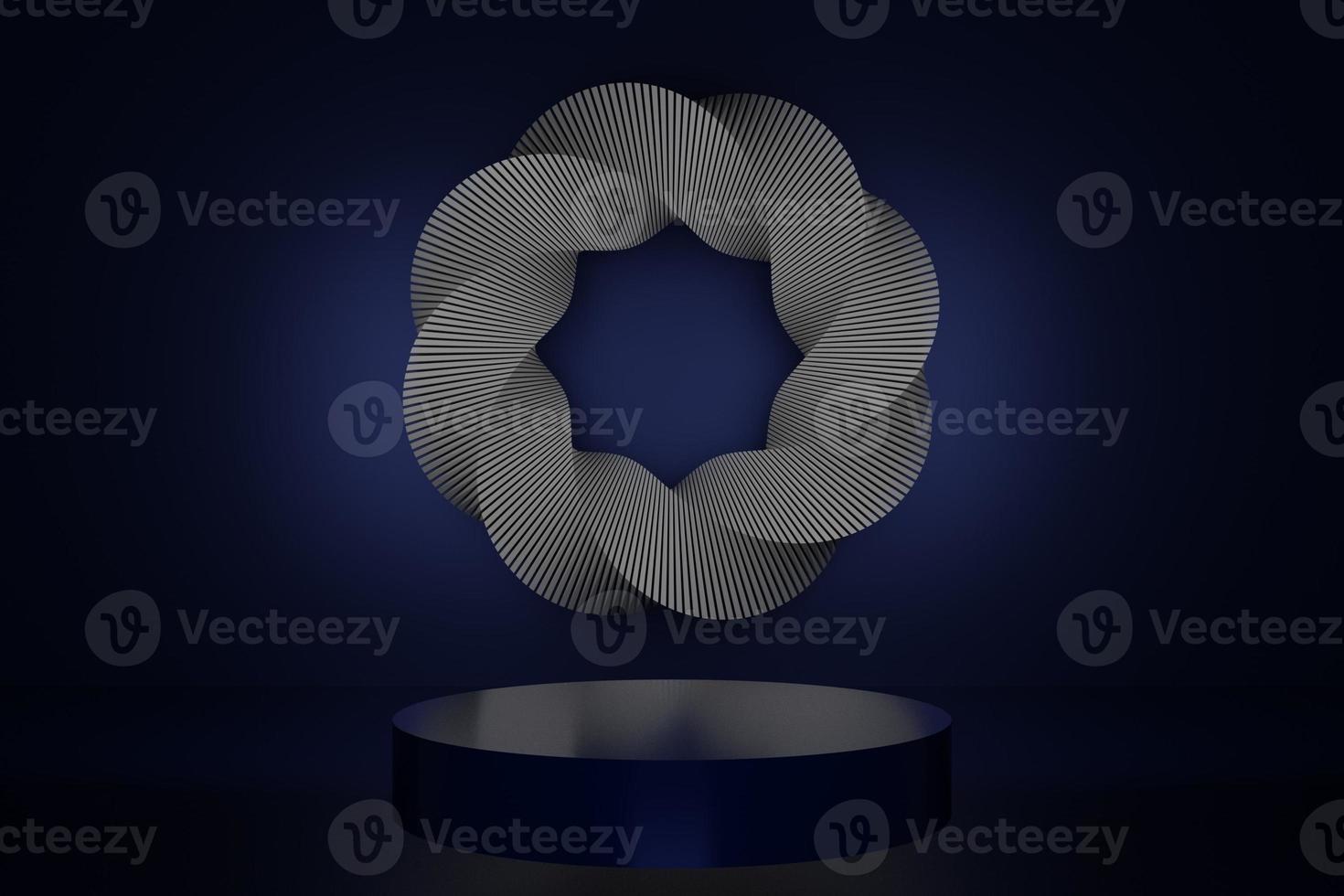 fundo para branding e toro de apresentação do produto.mobius feito de círculo. pódio com renderização de pattern.darkblue geométrico circular sutil com cena de pódio e parede azul, renderização em 3d. foto