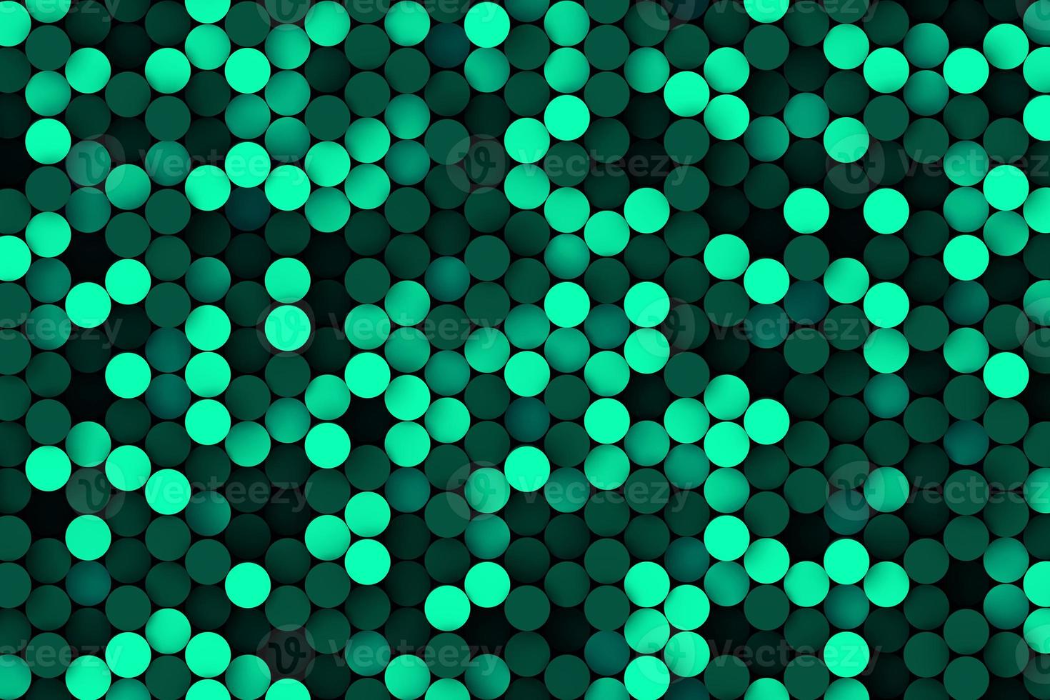 luz abstrata e fundo de mosaico futurista verde escuro vista superior. ilustração 3d de cilindros geométricos aleatórios realistas foto