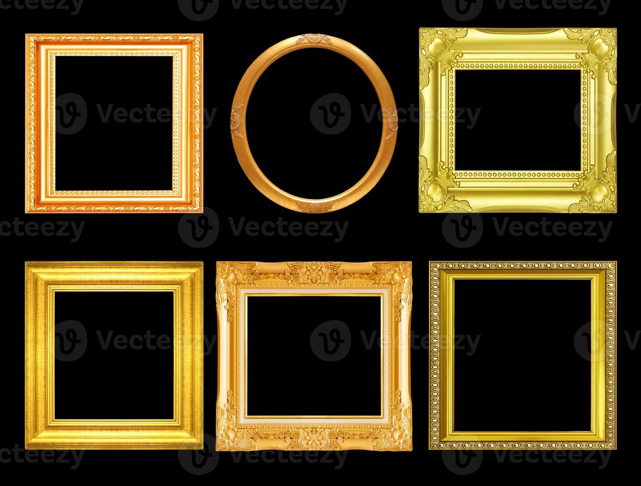 conjunto de moldura vintage dourada isolada em fundo preto foto