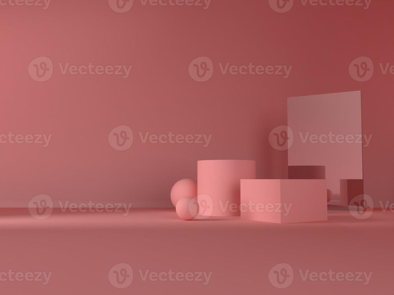 3D renderização abstrata. Produtos de beleza definidos para maquete de embalagens de cosméticos e cuidados com a pele design mínimo em fundo rosa pastel foto