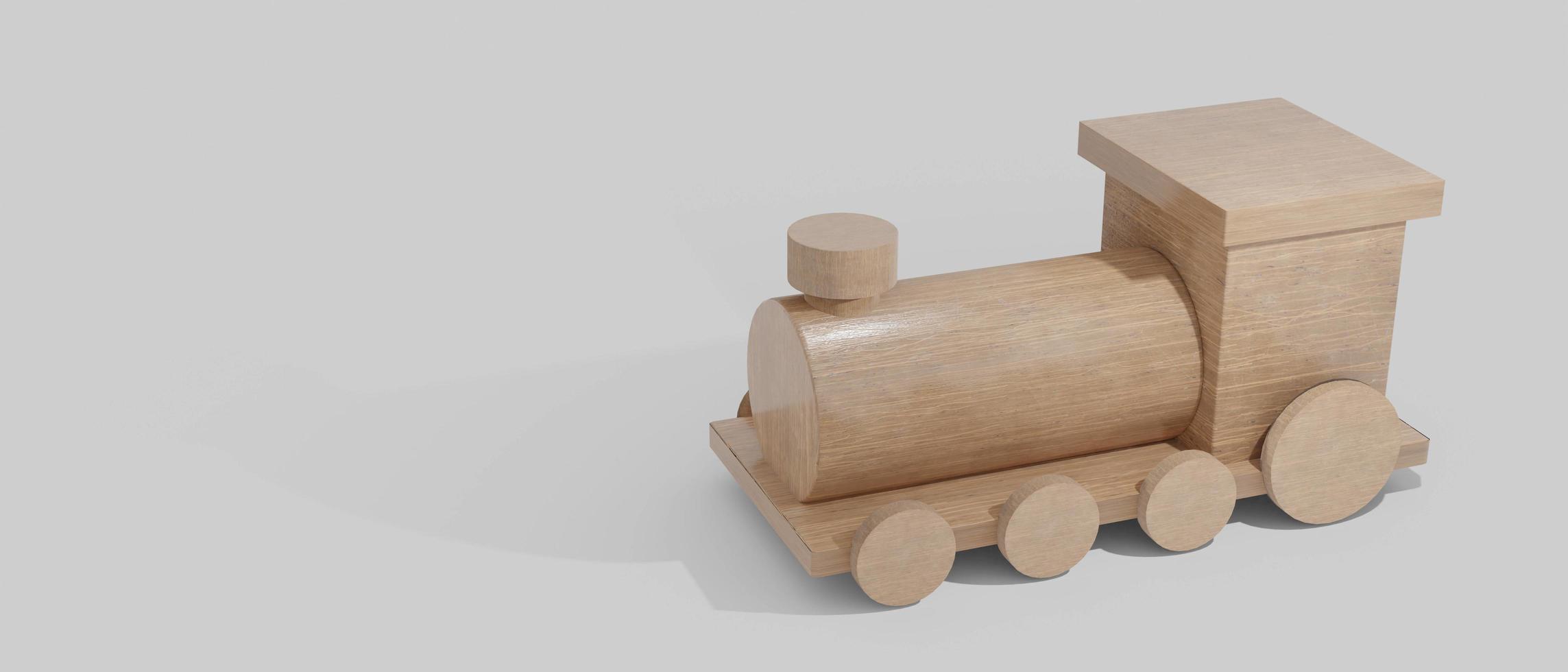 trem de brinquedo feito de madeira. renderização em 3D foto