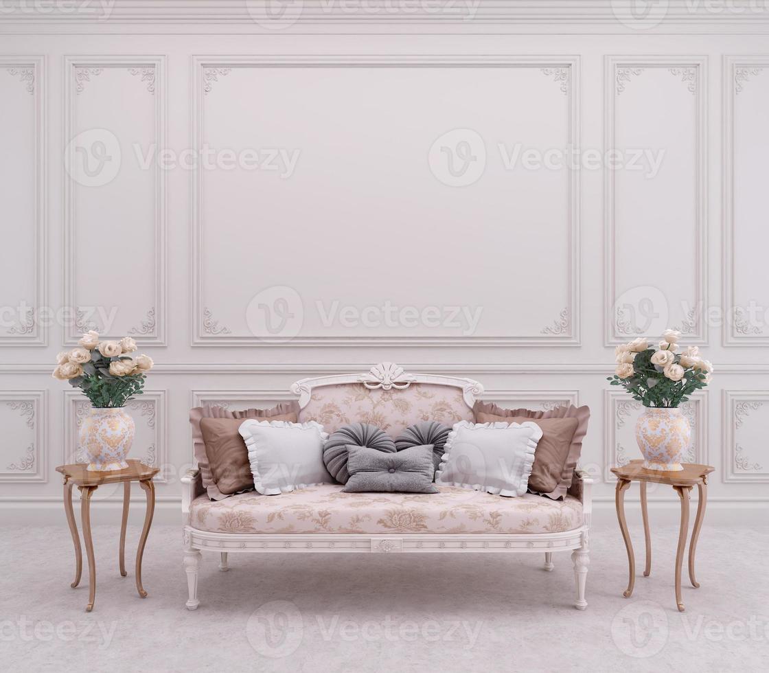 estilo clássico sala interior.sofa, parede branca com renderização molding.3d foto