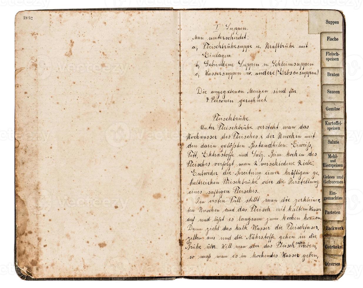 livro de receitas antigas com texto manuscrito foto