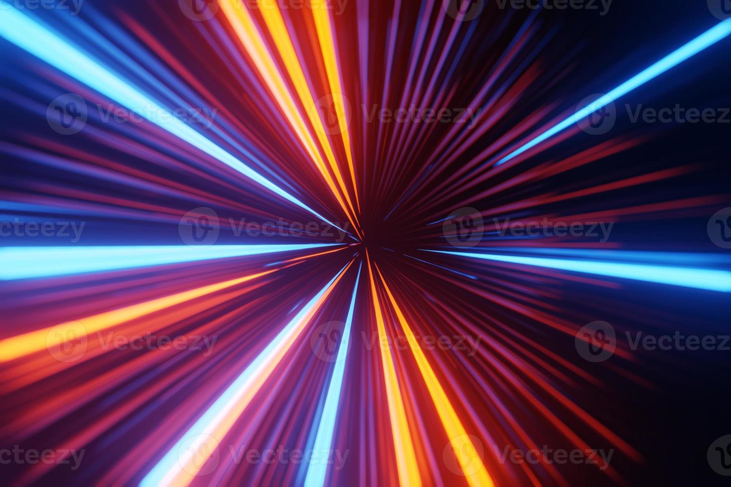 rastro de luz de túnel de velocidade hiperespaço futurista raia fundo renderização 3d foto