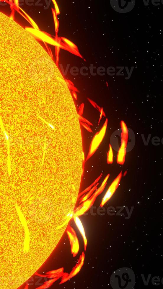explosão solar do sol na renderização 3d vertical de fundo espacial foto