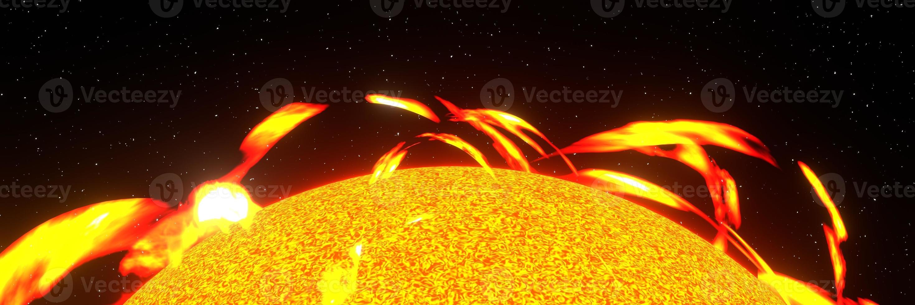 clarão solar do sol no panorama de fundo do espaço renderização em 3d foto