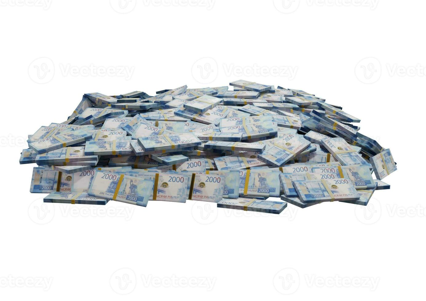 empilhar dinheiro russo ou notas de rublos da rússia espalhados em um fundo branco isolado o conceito de economia, finanças, plano de fundo, notícias, mídias sociais e textura de dinheiro renderização em 3d foto