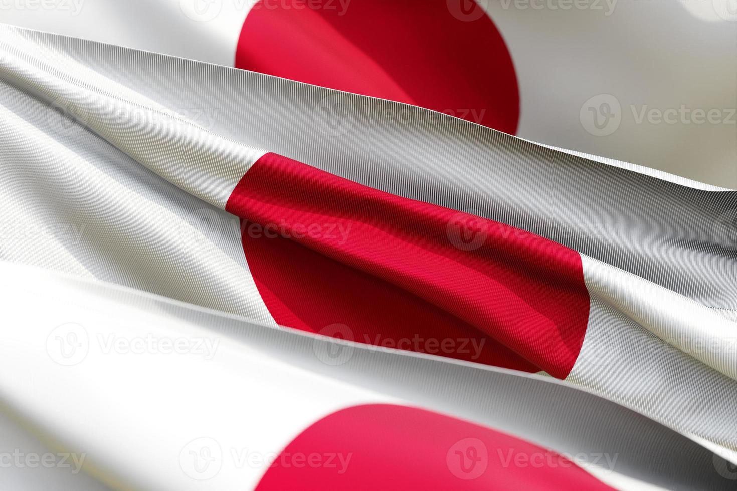 a bandeira nacional do japão de têxteis close-up em três versões, foco suave. ilustração 3D foto