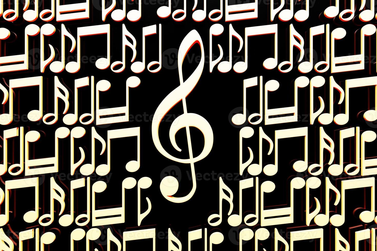 clave de sol e notas musicais em um fundo preto. Projeto. ilustração 3D foto