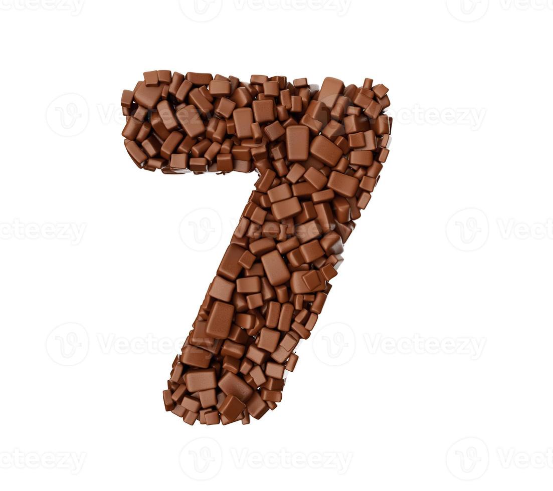 dígito 7 feito de pedaços de chocolate pedaços de chocolate alfabeto numérico sete ilustração 3d foto