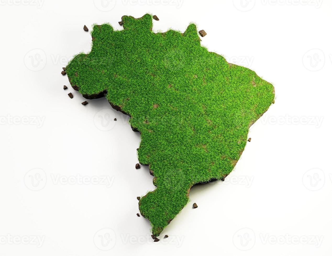 mapa do país brasil vista superior grama e mapa de textura do solo ilustração 3d foto