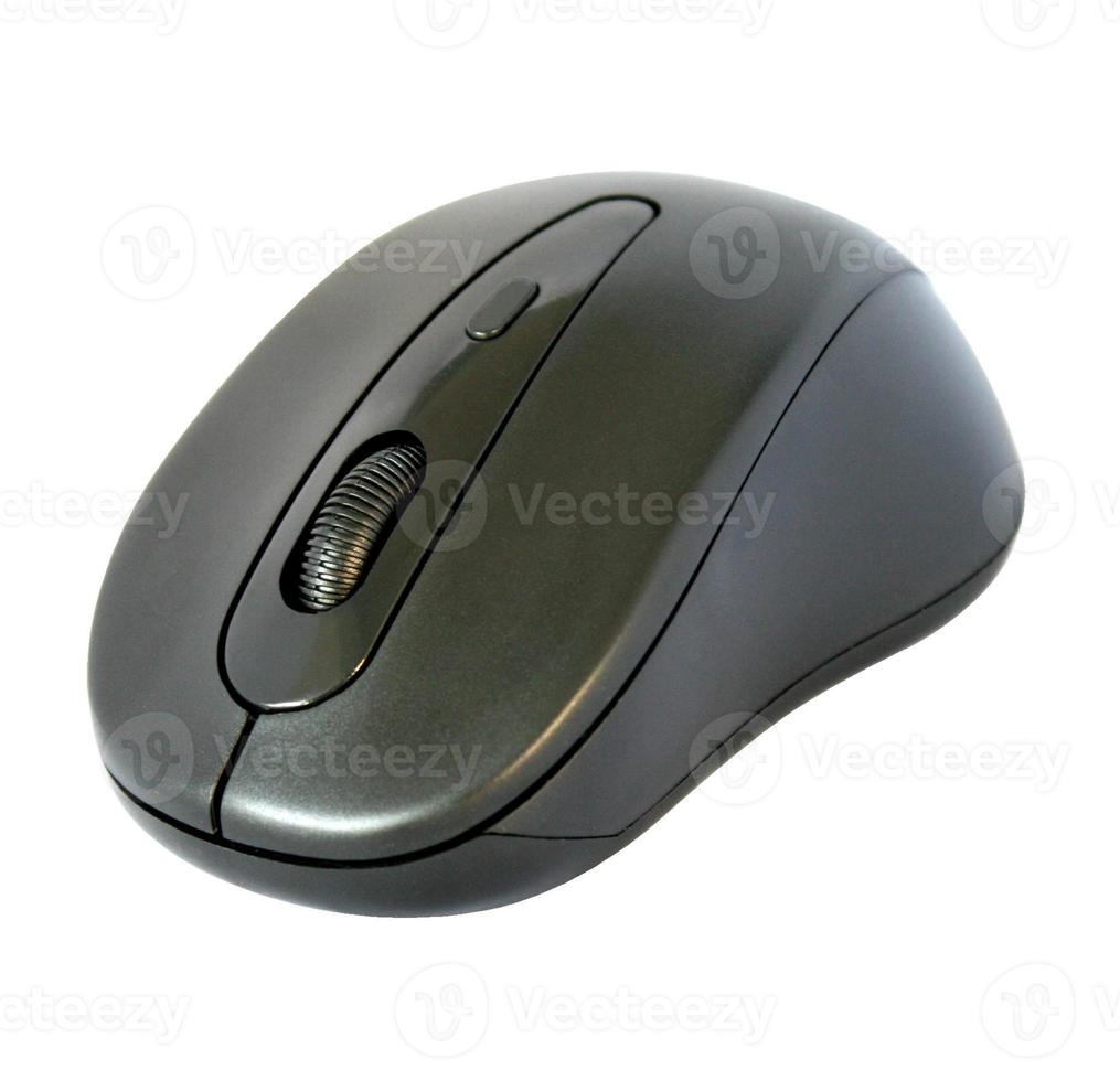 mouse de computador preto isolado no fundo branco foto