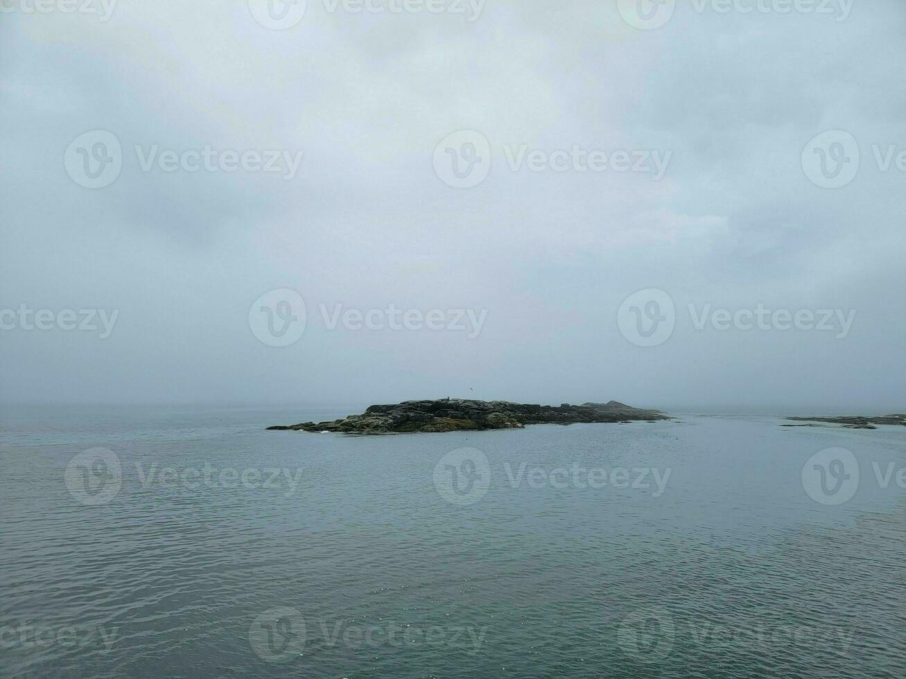 ilha rochosa e água e pássaros e nuvens em maine foto