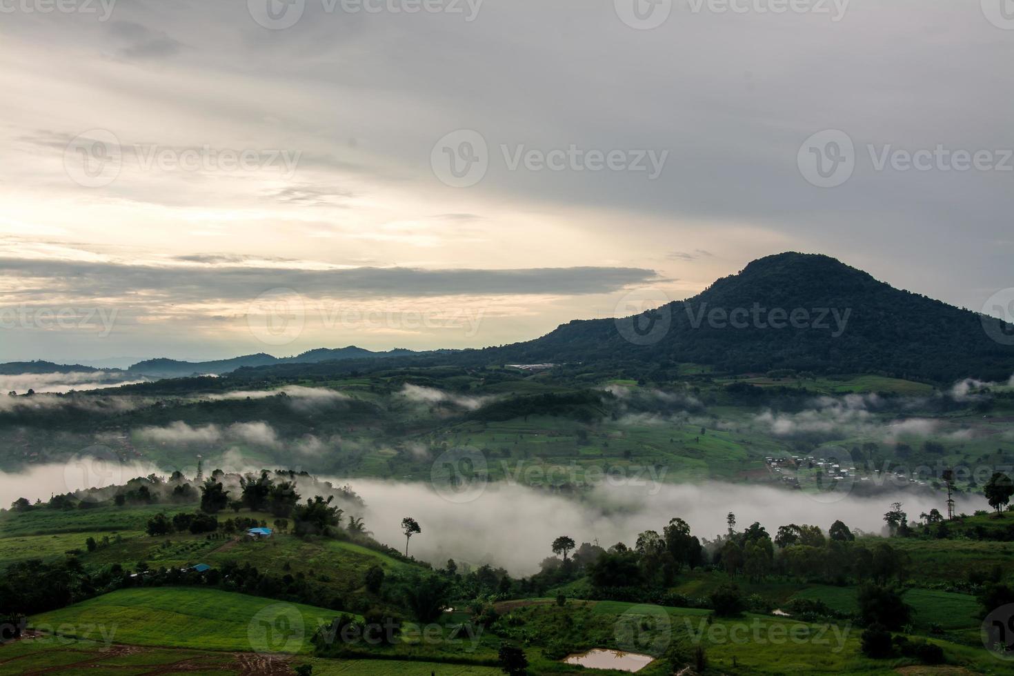 montanhas com árvores e nevoeiro na tailândia foto