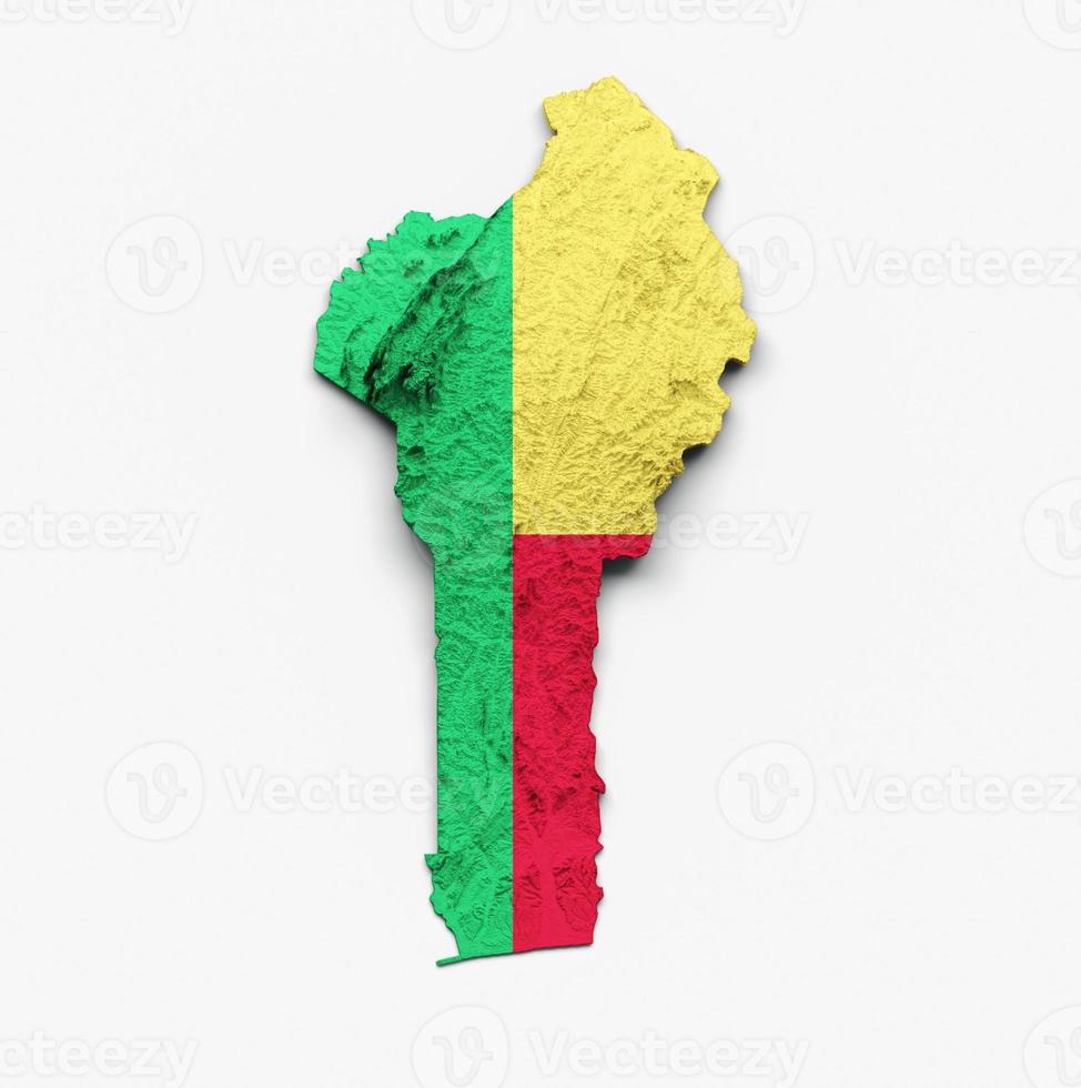 mapa do benin bandeira do benin mapa de altura de cor de alívio sombreado em fundo branco ilustração 3d foto