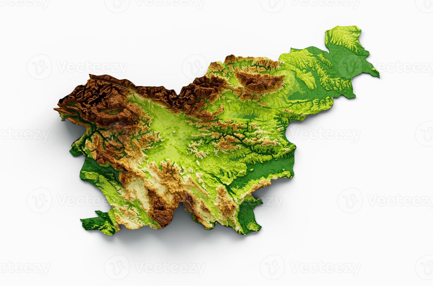 mapa da eslovênia mapa de altura de cor de relevo sombreado em fundo branco ilustração 3d foto