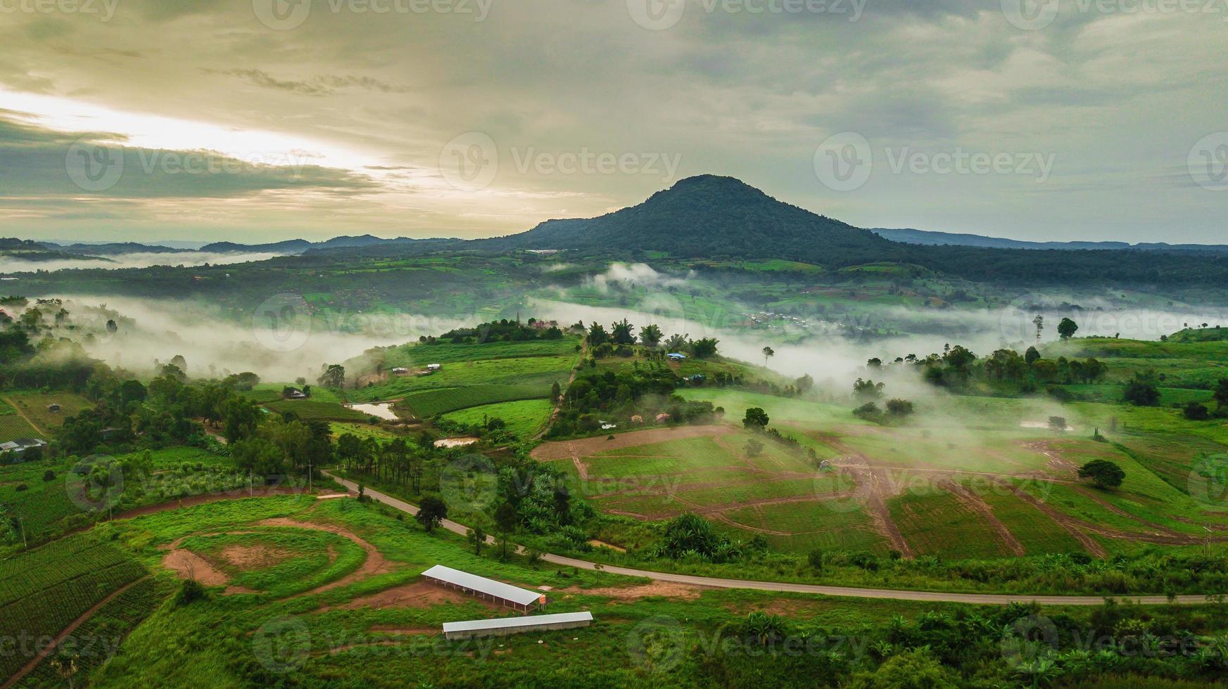 montanhas com árvores e nevoeiro na tailândia foto