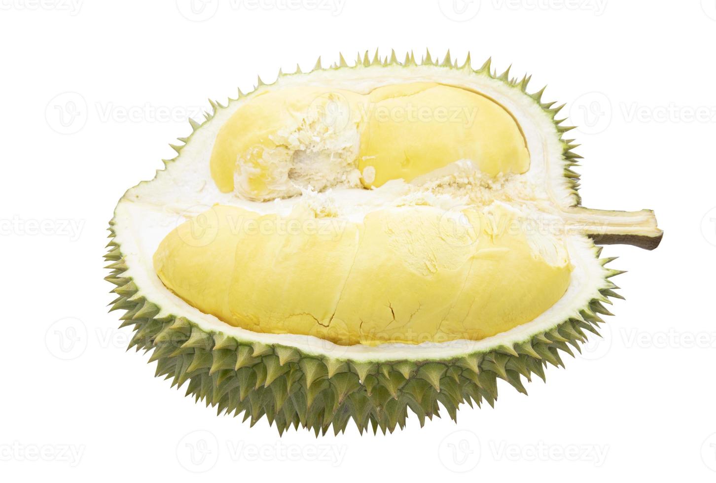 fruta durian fatiada isolada no fundo branco foto