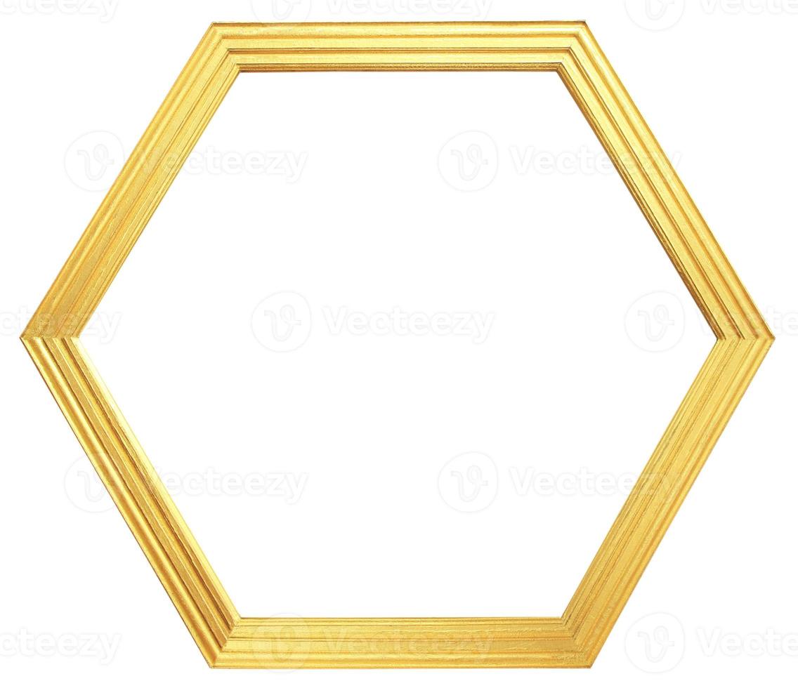 moldura dourada hexágono isolada no fundo branco foto