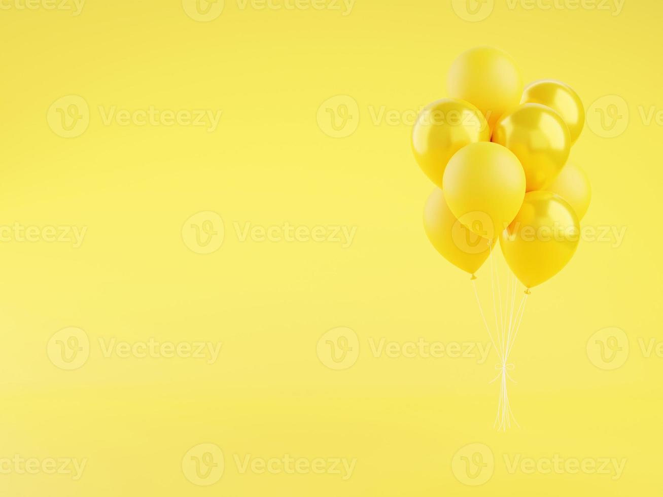 balões amarelos brilhantes e foscos 3d rendem a ilustração no fundo com espaço de cópia. foto