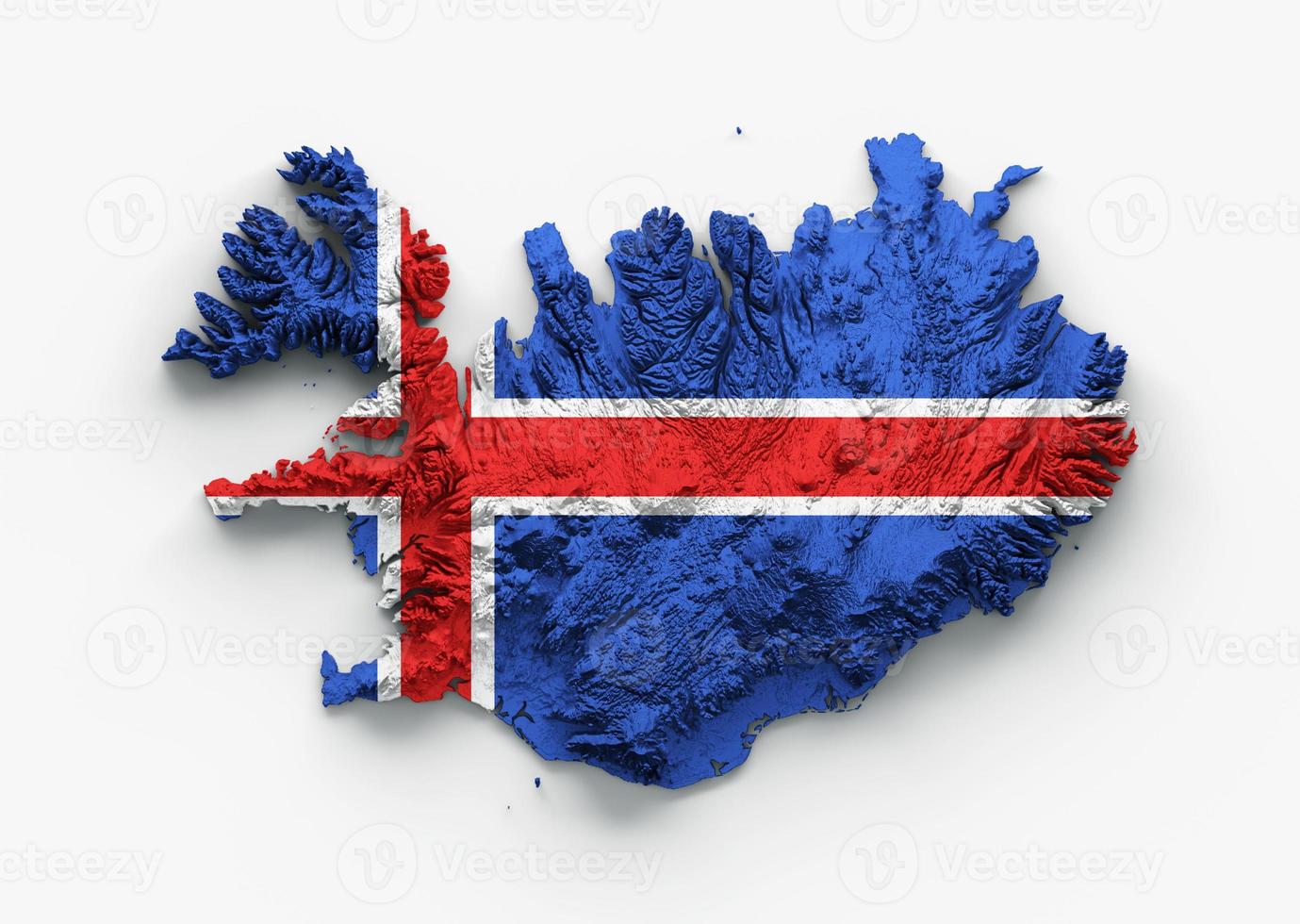 mapa da islândia bandeira da islândia mapa de altura de cor de relevo sombreado em fundo branco ilustração 3d foto