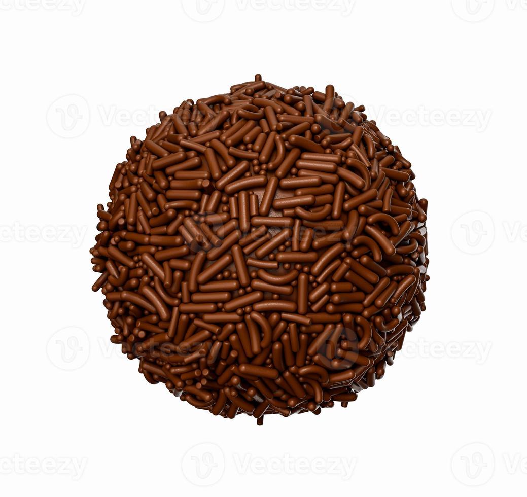 bola de chocolate revestida com chocolate granulado. delicioso doce. fundo isolado. ilustração 3D foto