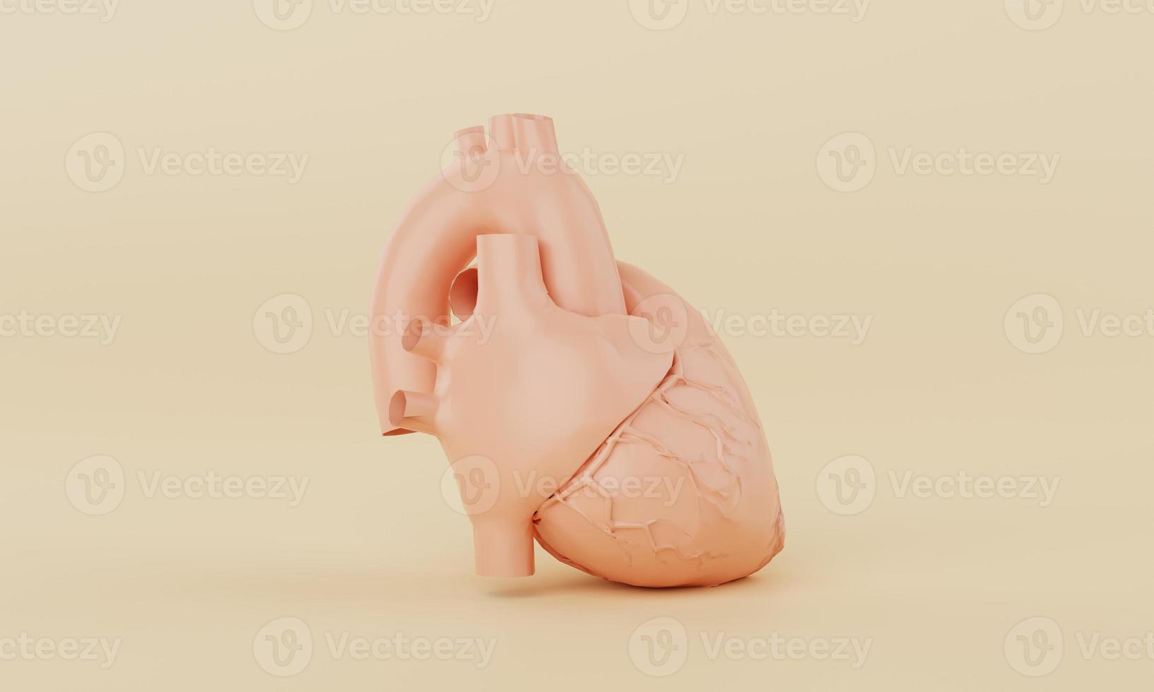 modelo de coração simples laranja sobre fundo amarelo. cuidados de saúde de ciência médica e conceito de objeto abstrato. renderização de ilustração 3D foto