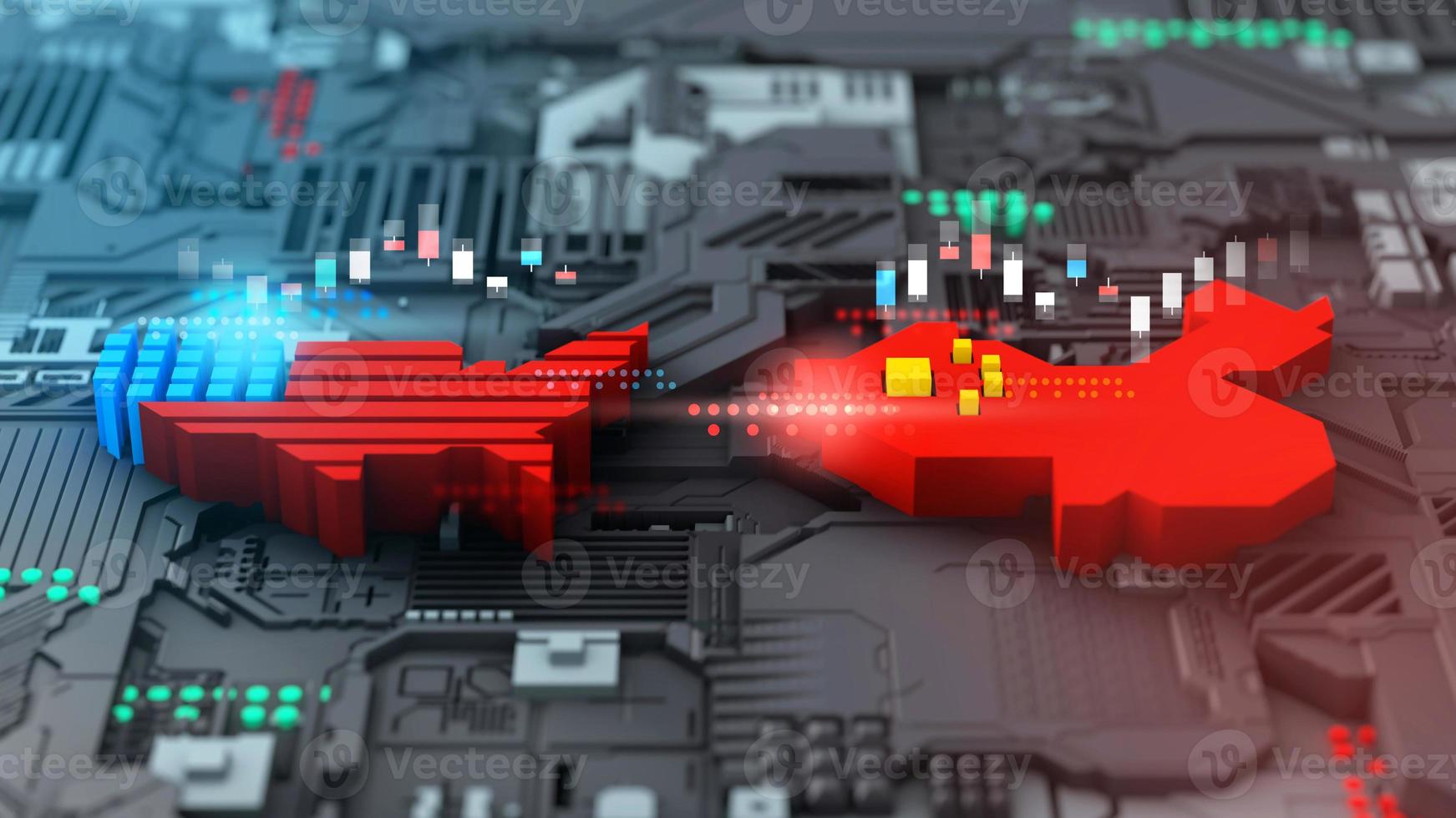 guerra comercial do mercado de ações do setor de tecnologia entre o conceito de américa e china, renderização em 3d foto