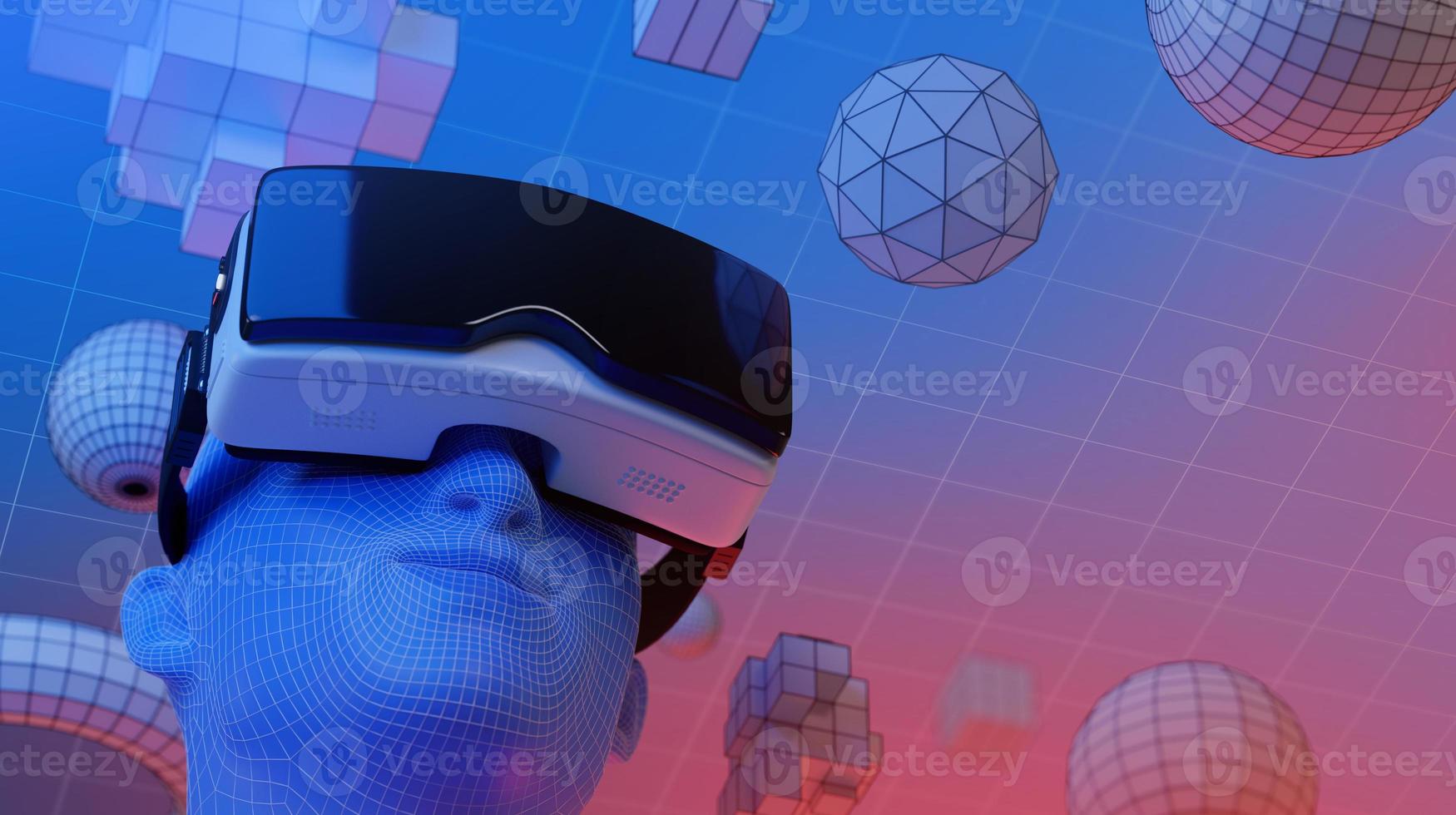 metaverse futuro digital com tecnologia de realidade virtual vr, renderização em 3d foto