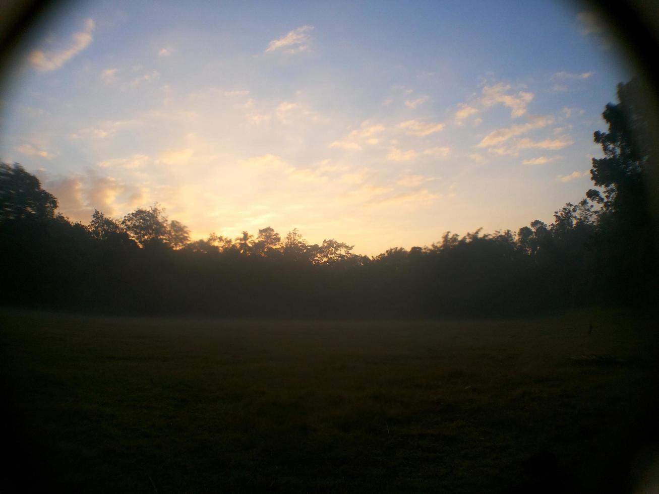 manhã do sol com muitos nevoeiros foto