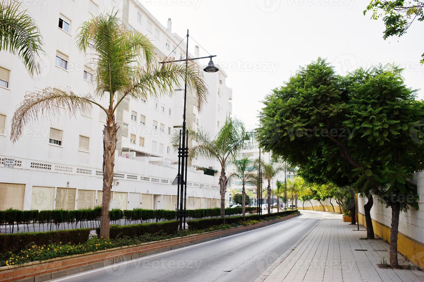 ruas com arquitetura dos edifícios da cidade resort e vegetação tropical. foto