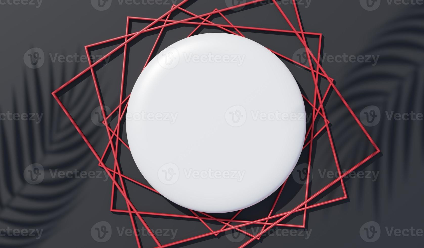 Vista superior de renderização 3D do quadro de cilindro em branco branco para simular e exibir produtos com sombras de folhas de palmeira, tom de terra e fundo de parede pastel. conceito de ideia criativa. sombra de viúva. foto