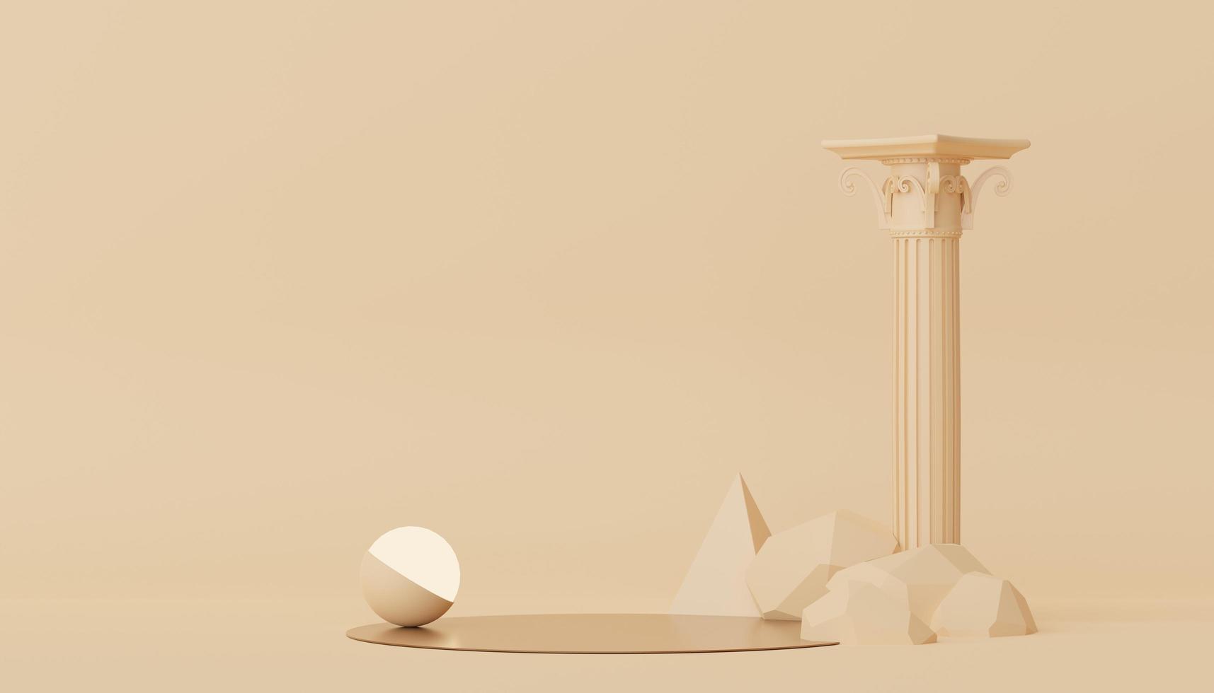 3d renderização do pódio de exibição mínimo abstrato com fundo de pilar barroco antigo grego. design de pedestal para maquete e apresentação do produto. cena de cor pastel limpa. foto