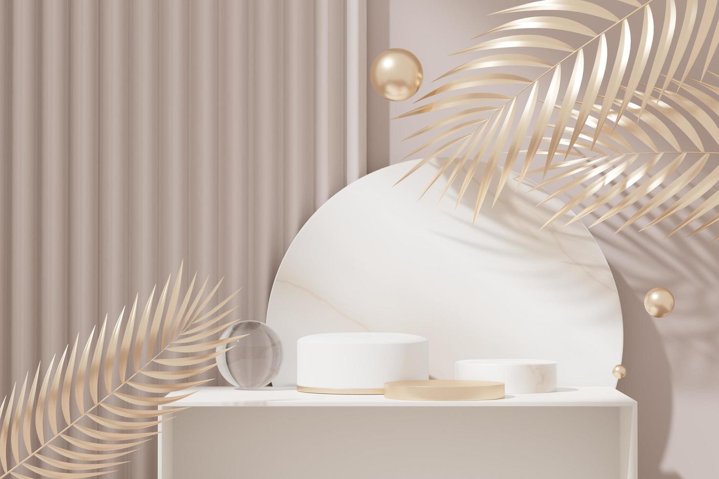 Exibição de produto de pedestal premium de luxo de ilustração 3D com formas geométricas abstratas. cena mínima para promoção de produtos atuais e cosméticos de beleza. foto