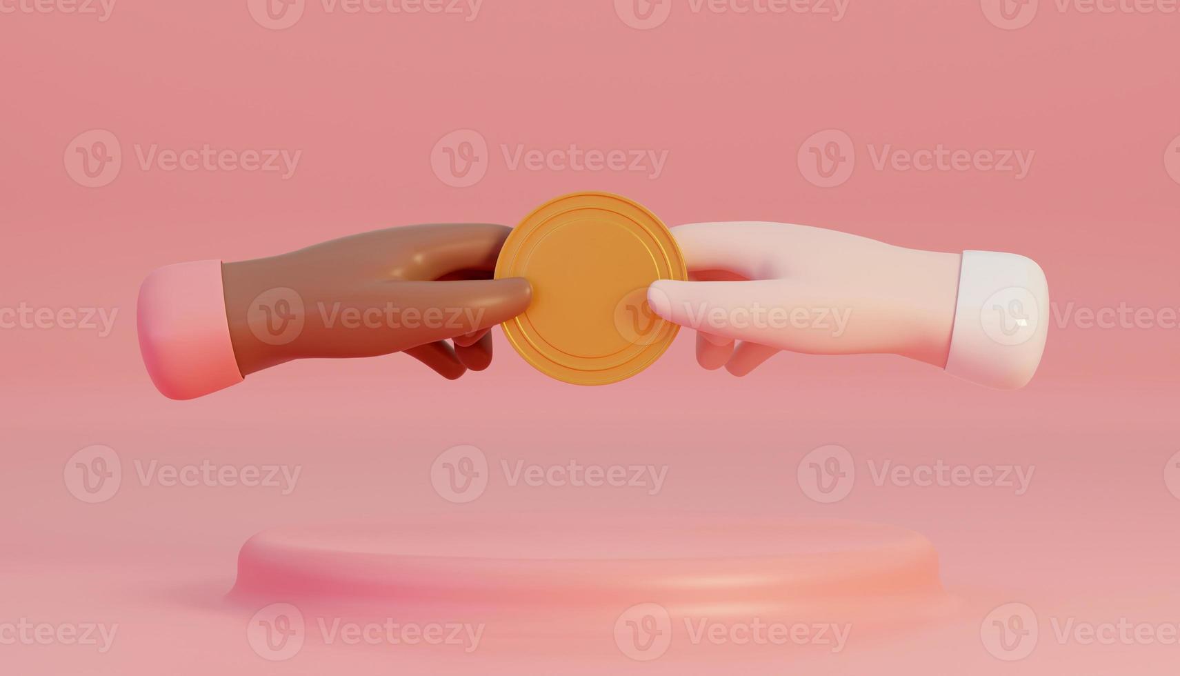 mão segurando uma moeda, conceito de negociação. renderização em 3D foto
