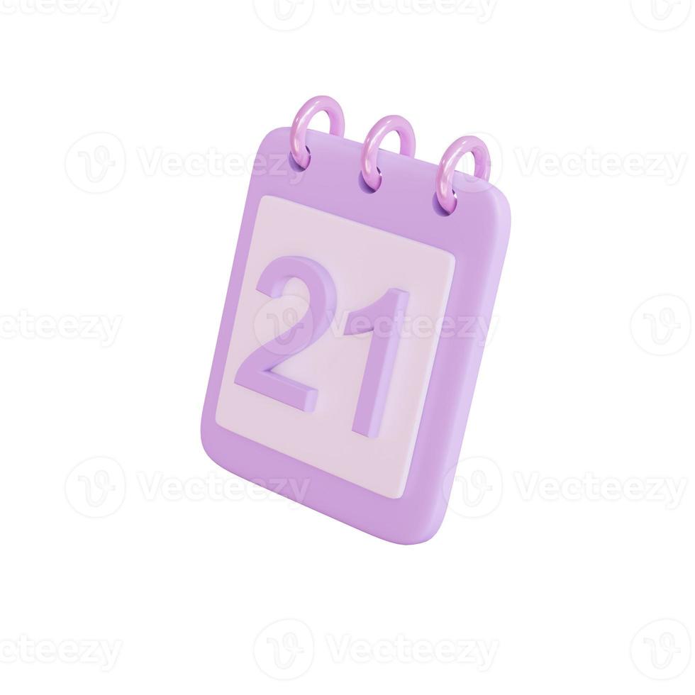 objeto de ícone de calendário 3d 21 dias foto