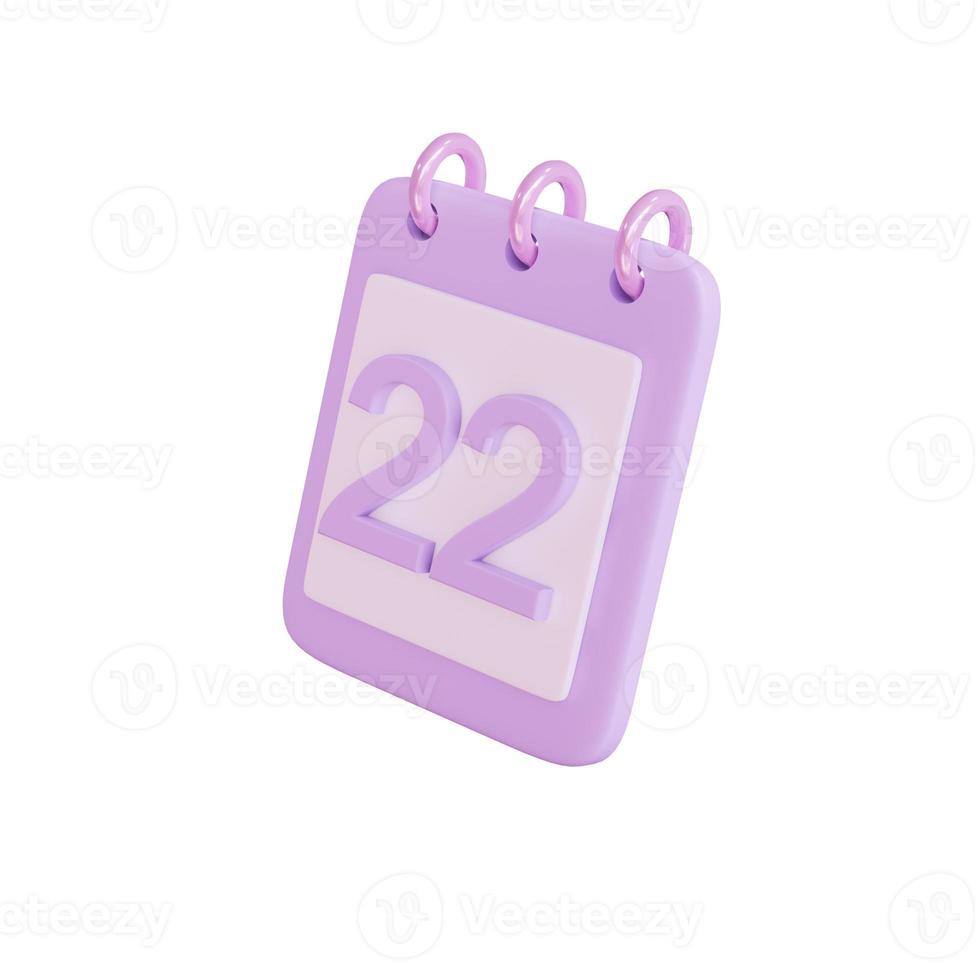 objeto de ícone de calendário 3d 22 dias foto