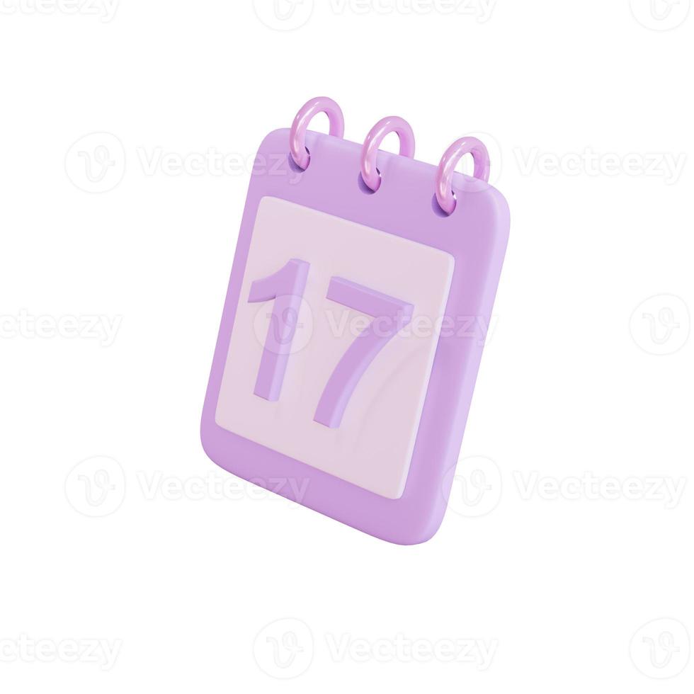 objeto de ícone de calendário 3d 17 dias foto