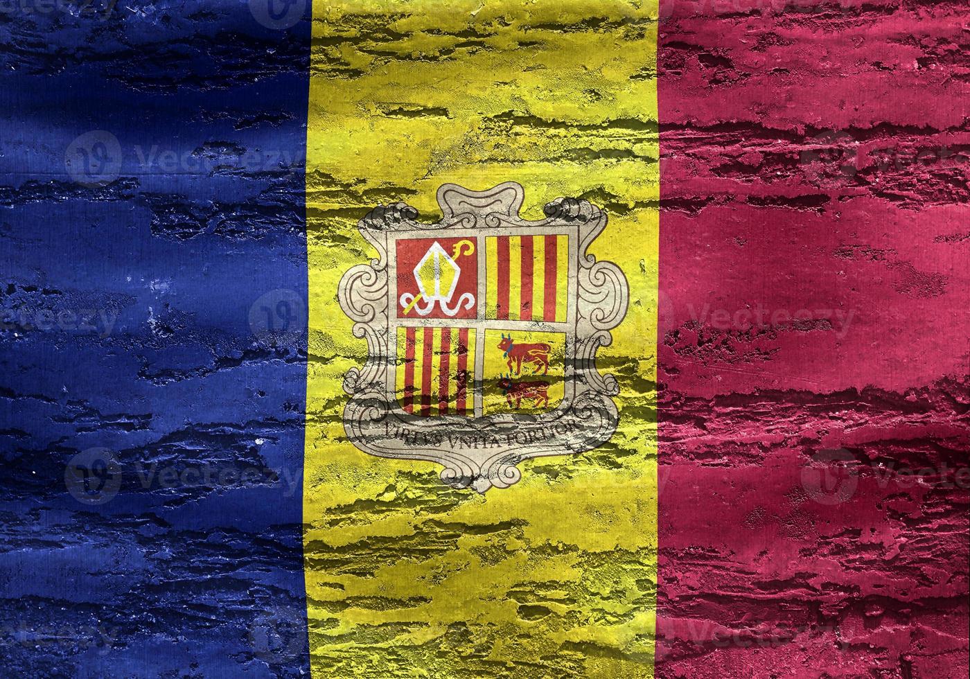 bandeira de andorra - bandeira de tecido acenando realista foto