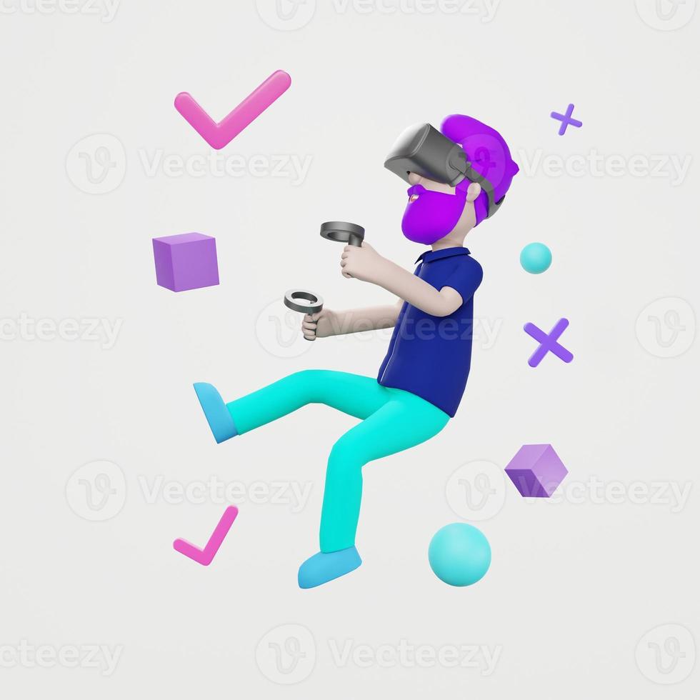 homem 3d usando metaverso de fone de ouvido de realidade virtual foto