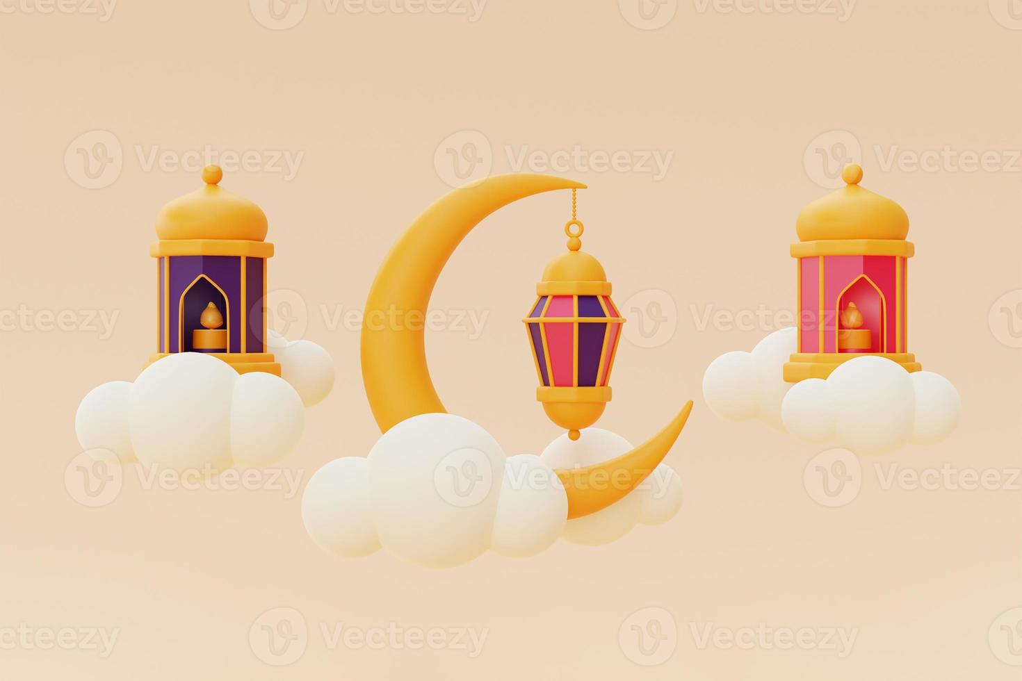 3D saudações do Ramadã, feriado islâmico, raya hari, eid al adha, renderização em 3d. foto