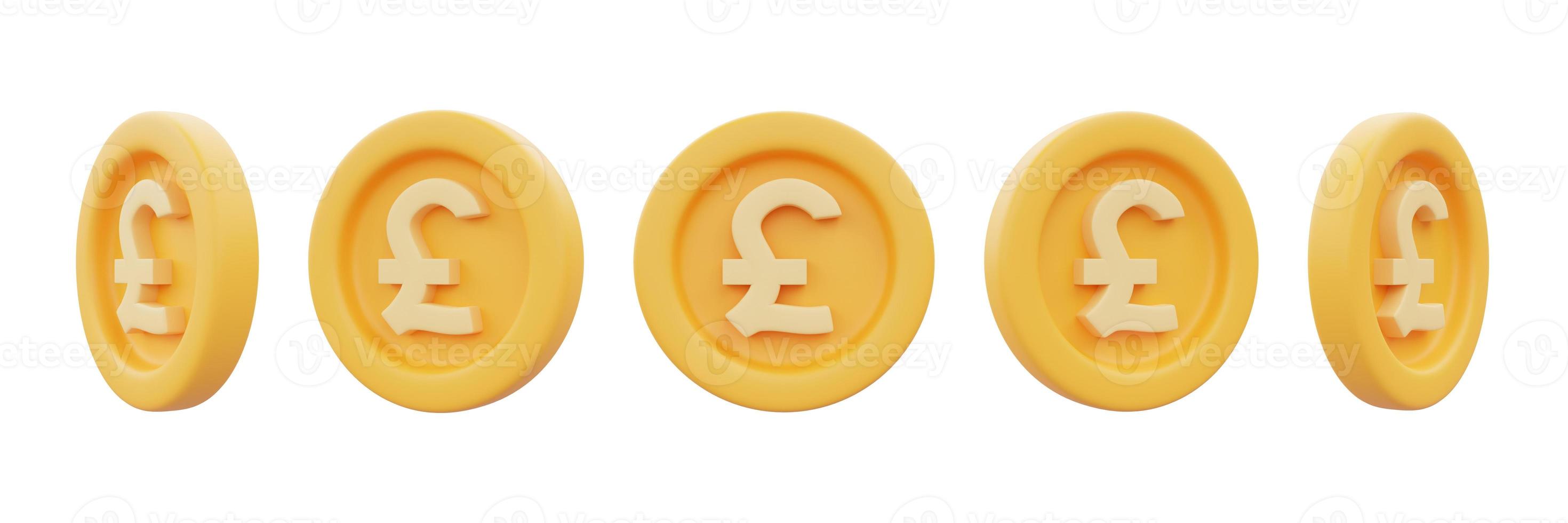 conjunto de moedas de ouro com sinal de libra isolado no fundo branco, negócios, finanças ou conceito de câmbio, renderização style.3d mínima. foto