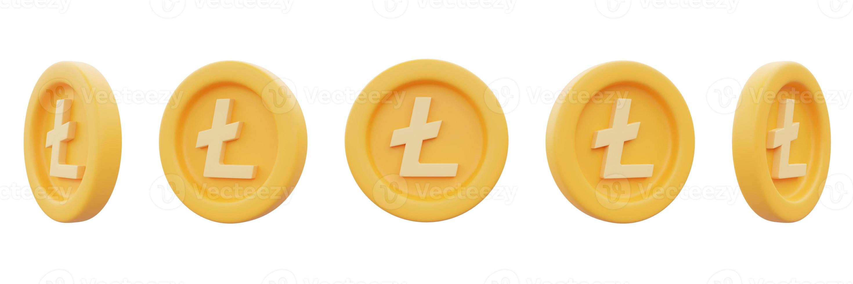 conjunto de moedas litecoin douradas isoladas em fundo branco, criptomoeda, tecnologia blockchain, renderização minimalista de style.3d. foto
