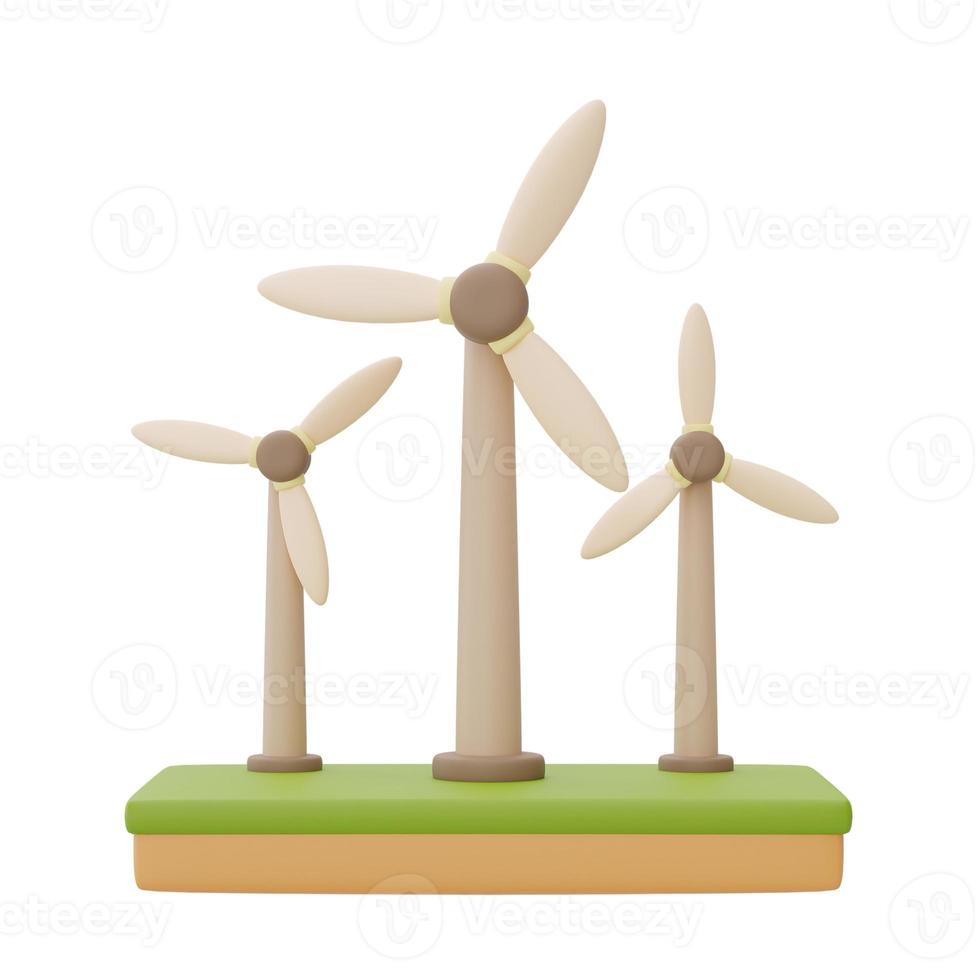 Turbina eólica 3d, fonte alternativa de conceito de eletricidade, eco amigável, energia limpa, renderização em 3d. foto