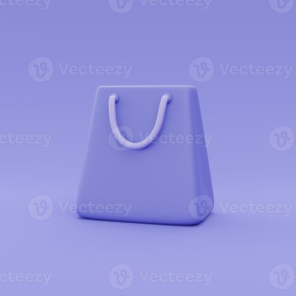 3d saco de compras roxo isolado, conceito de compras online, estilo mínimo, renderização em 3d. foto