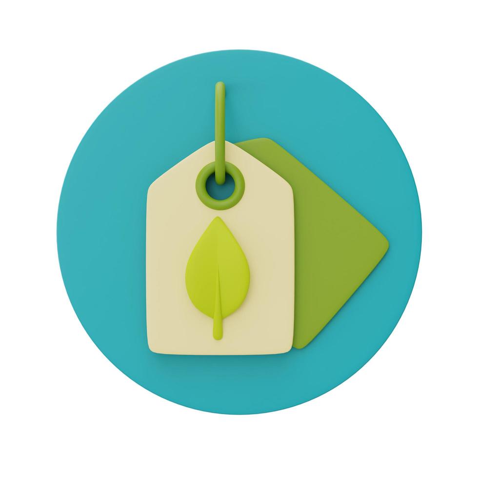 etiqueta verde com símbolo de logotipo de ecologia, inovações ecológicas, renderização em 3d. foto